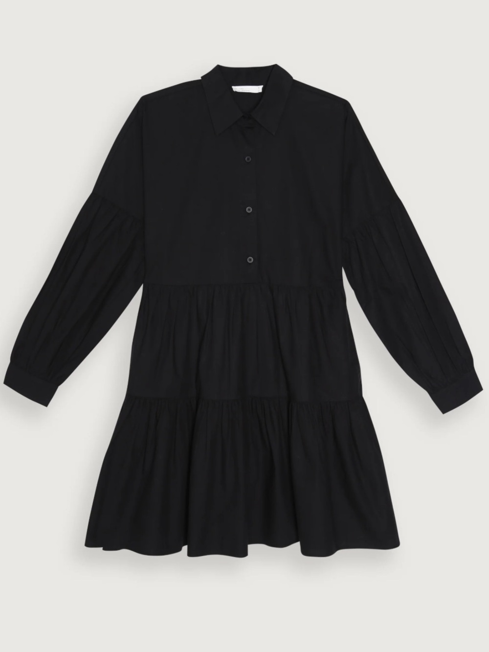OAK + FORT COLLARED BUTTON FRONT TIERED DRESS